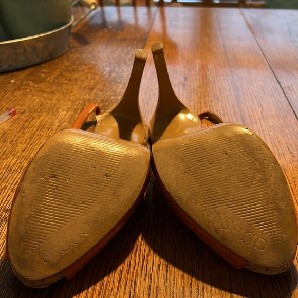 Guess Burnt Orange Peep Toe Cork Heel Slingback Heels Size 9M - Picture 4 of 4